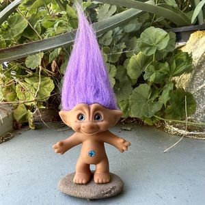 Authentic Troll Doll w Purple Hair & Blue Gem Ace Novelty Co @ 9” Tall